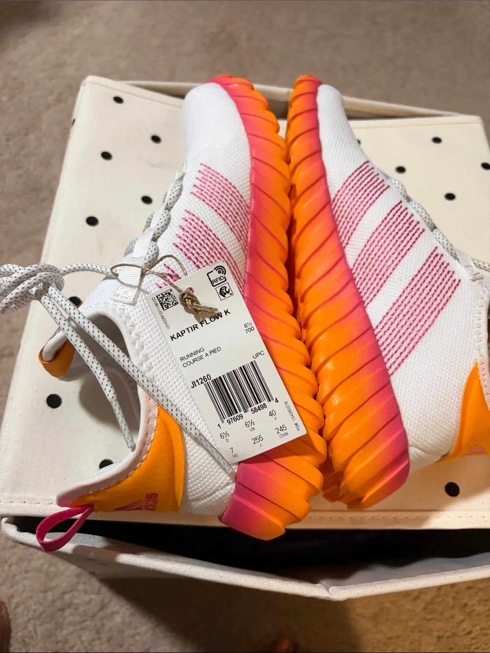 adidas womens/youthWhite Pink Orange Gradient Sole Sneakers.